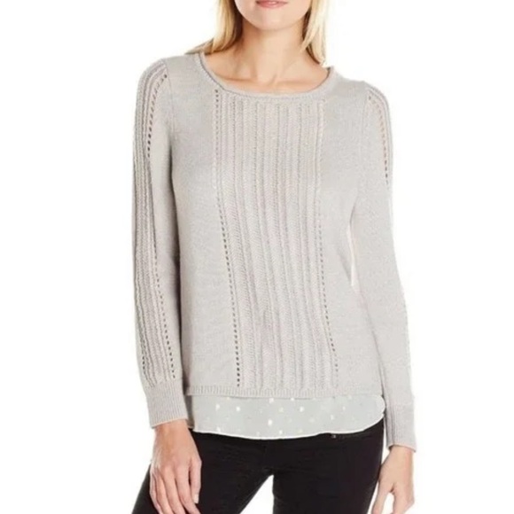 LUCKY BRAND Split Open Back Sweater Sheer Layered Knit Metallic Shimmer Boho S M - Picture 2 of 14